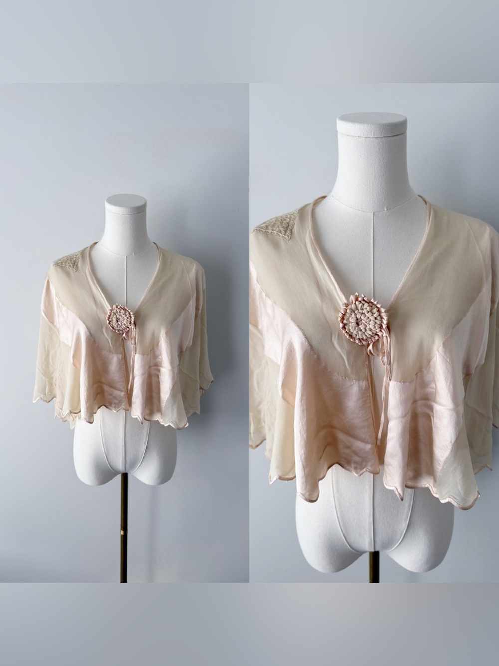 1930s 100% silk light pink/beige bed jacket